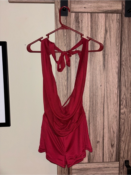 edge Pants - Edge Red Draped Cowl Halter Top Romper